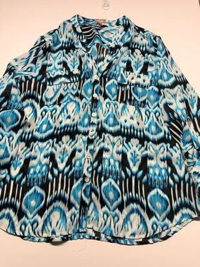 Men's Blue & Black Patterned Casual Button-Down Shirt